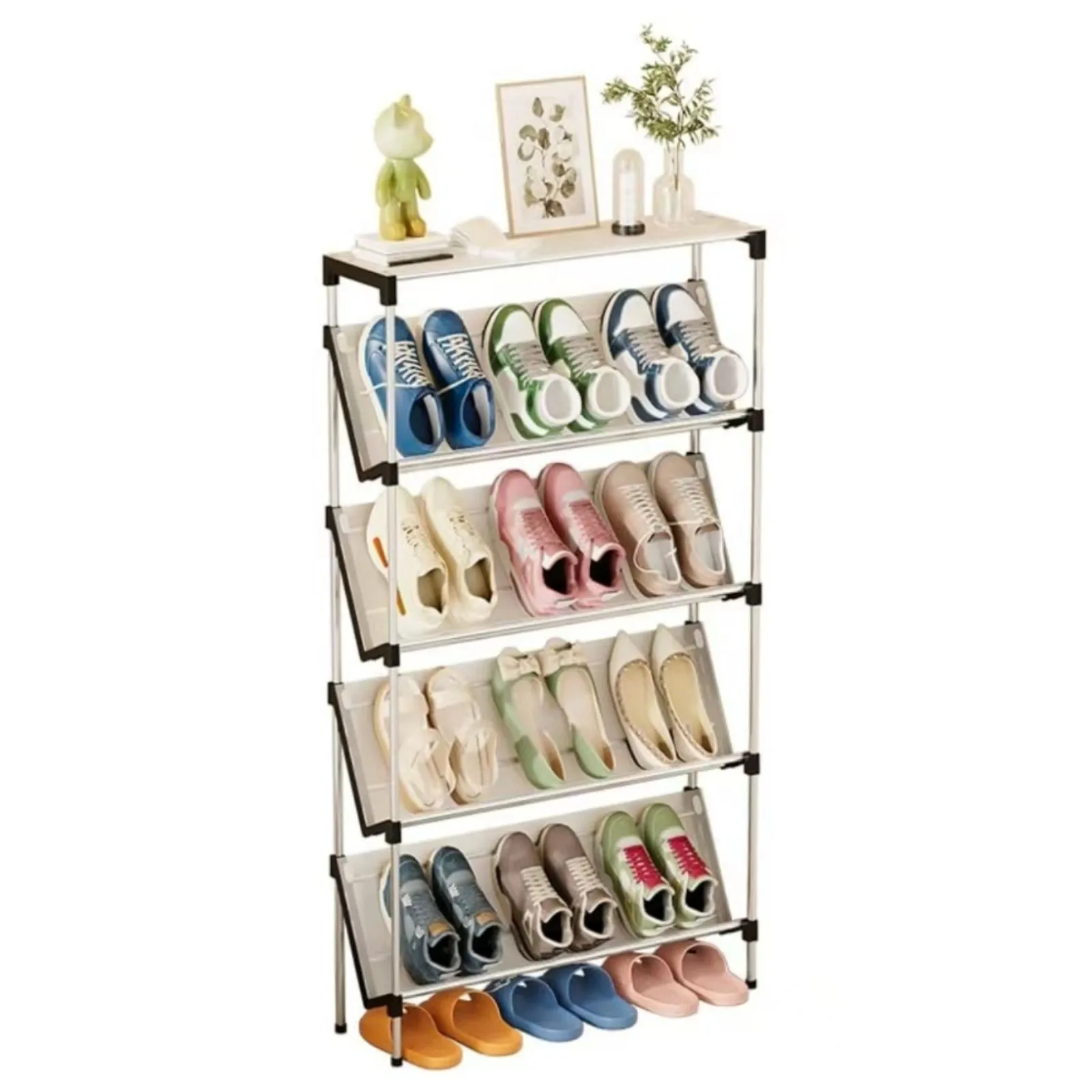 Schuhregal, schräg, 5-stufig, Schuhregal, schmaler, hoher Schuhschrank, platzsparender Aufbewahrungsorganisator für Schlafzimmer, Flur, Wohnzimmer