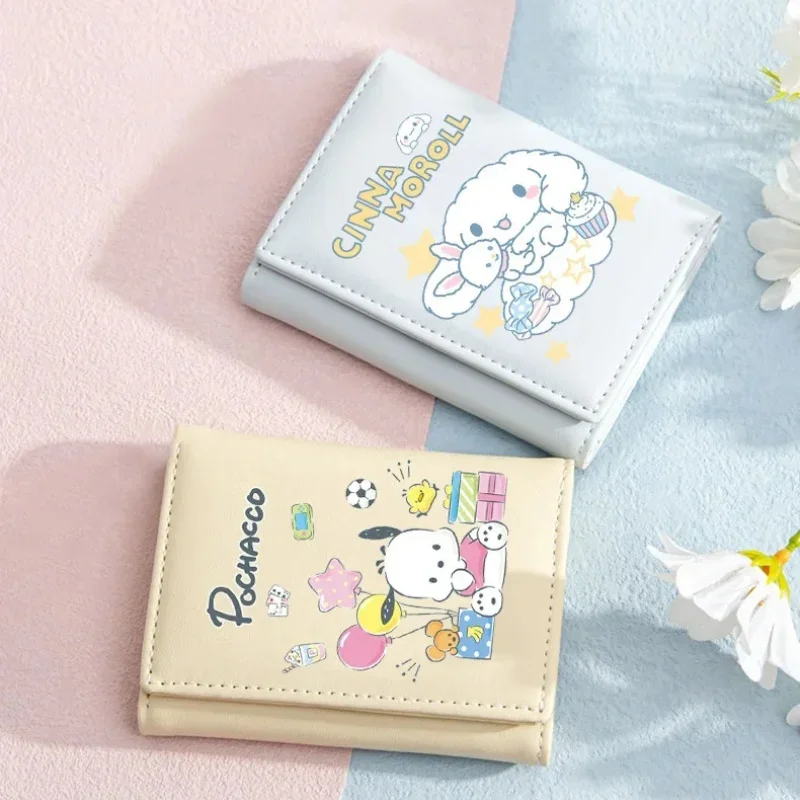 MINISO Kuromi Tri-fold Wallet Women's anime Cinnamoroll Card Holder Student High-Looking Popular Cute Cartoon ID Small Wallet