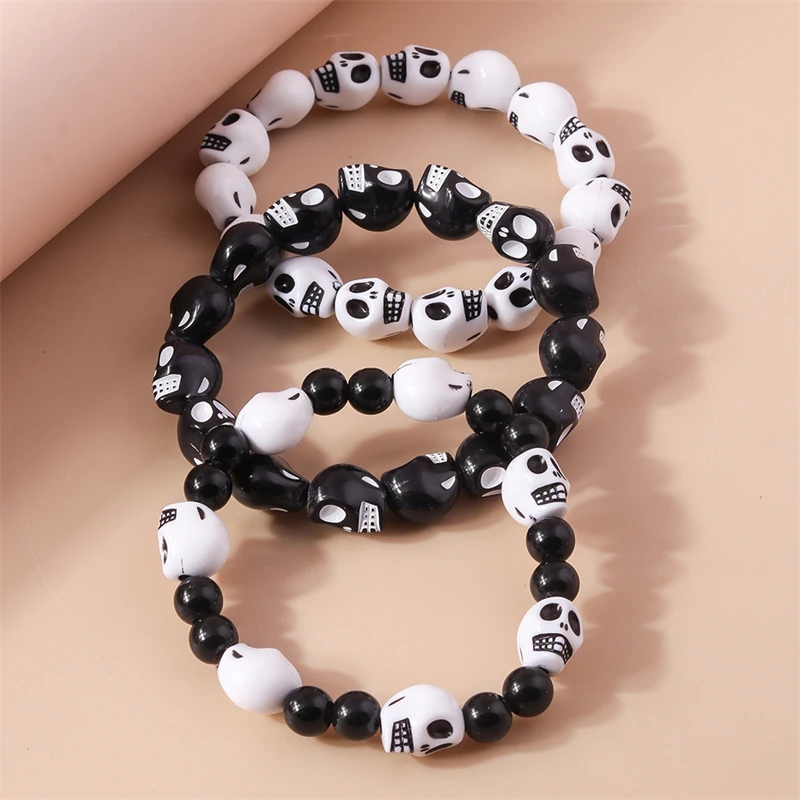 Mode Schädel Kopf Perlen Armbänder für Frauen Einstellbare Elastische Armband Mädchen Party Urlaub Schmuck Dekoration – Detail 4