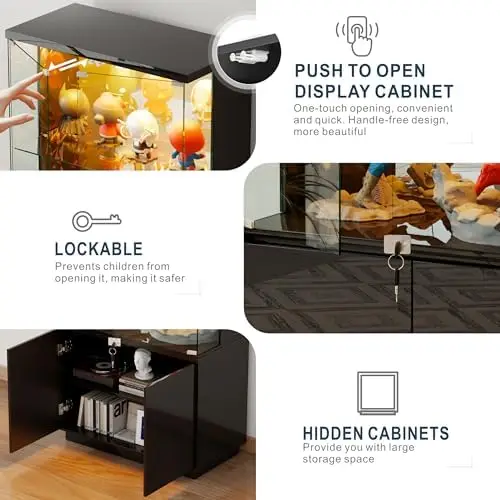 71" Tall Glass Display Cabinet - with LED Lights & Human Sensor, Locking Curio Cabinet with Adjustable Shelves, Modern view 5