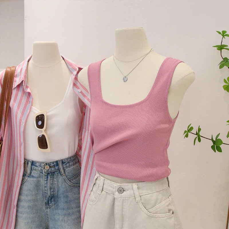

Женский летний трикотажный жилет Slim Fit из ледяного шелка с квадратным вырезом, без рукавов, для ношения под костюм или как базовая майка
