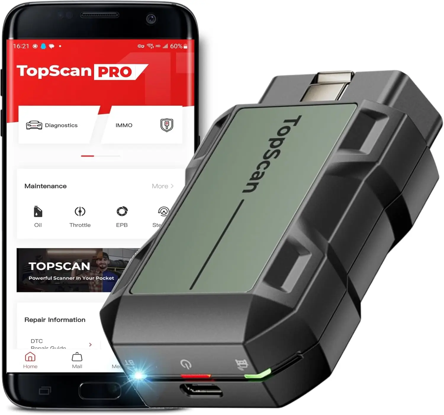 TopScan Pro OBD2 Scanner Bluetooth for iOS & Android, Car Code Reader with 13+ Reset Services
