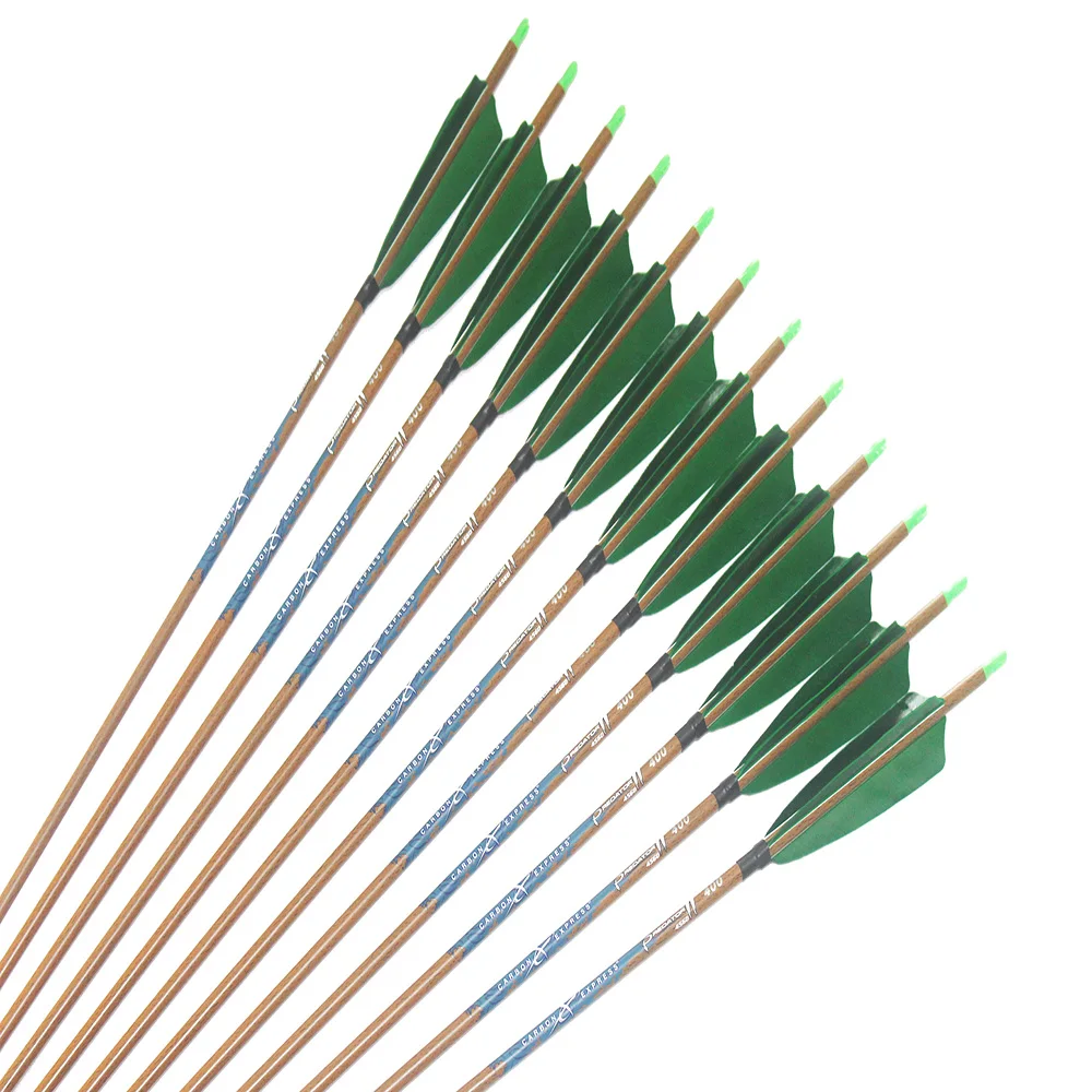 

12pcs Archery Carbon Arrows ID6.2mm Spine 400 500 600 4inch Turkey Fletching Feathers 100gr Arrowhead Traditional Bow Hunting