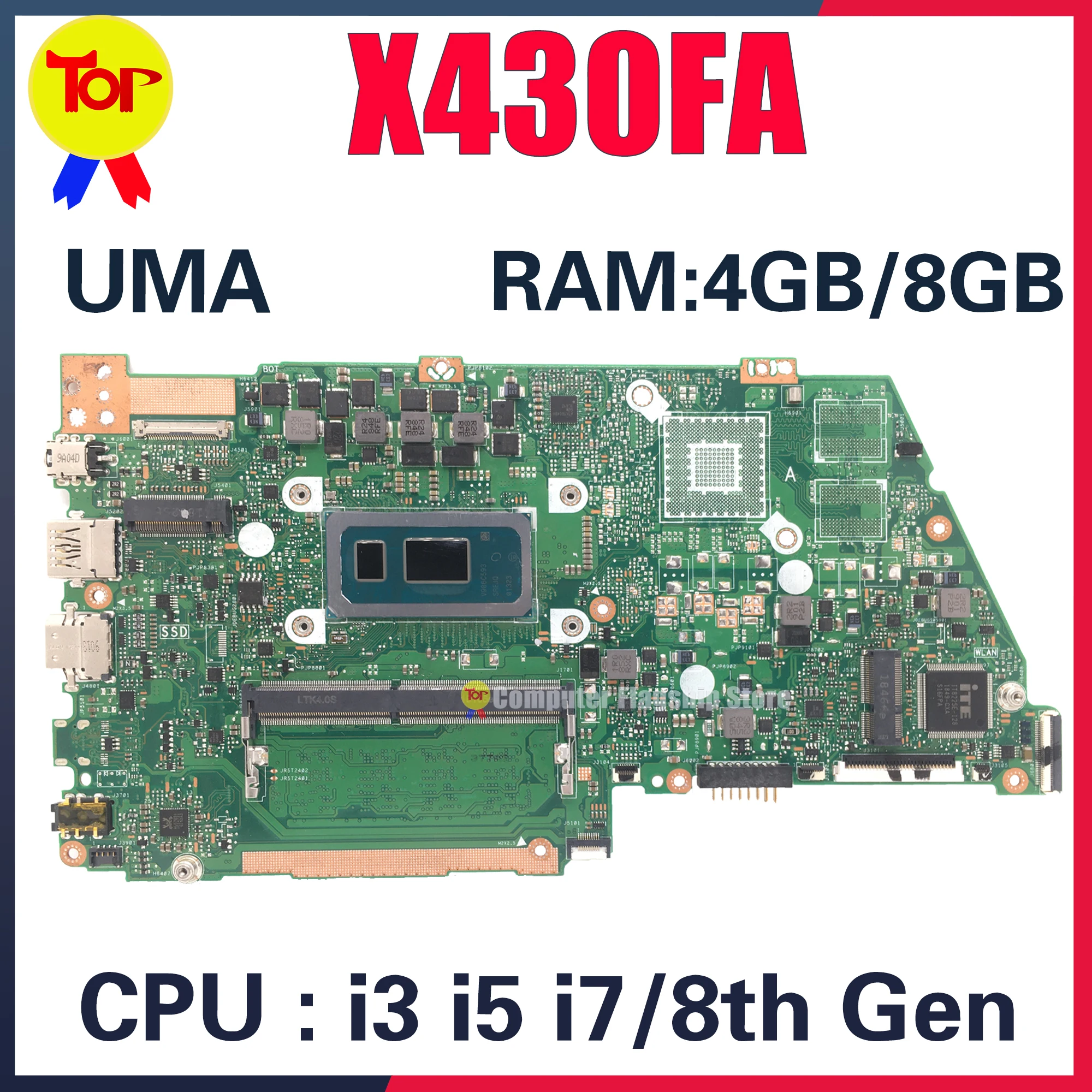 Imagem -02 - Placa-mãe Portátil para Asus X430fa S4300f S430f S4300fn 4g ou 8g I38130u I59265u I7-8565u Cpu Mainboard