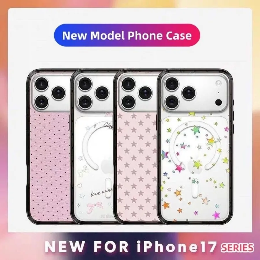 

New Colorful Lucky Star Acrylic Phone Case For iPhone17 Air 12 13 14 15 16 17Pro Max 16Plus 16Pro 17Pro With Magnetic Hard Cover