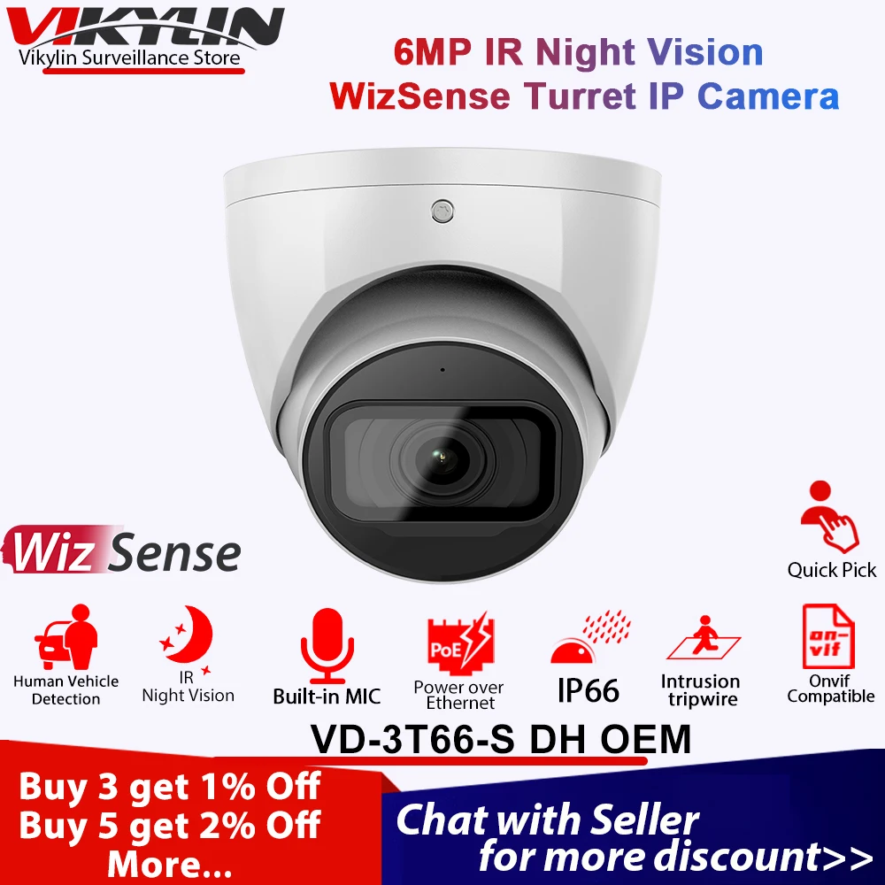 Vikylin Dahua OEM 6MP IR Starlight IP Camera IVS SMD Quick Pick AI SSA IP67 Outdoor CCTV POE Security Camera Video Surveillance