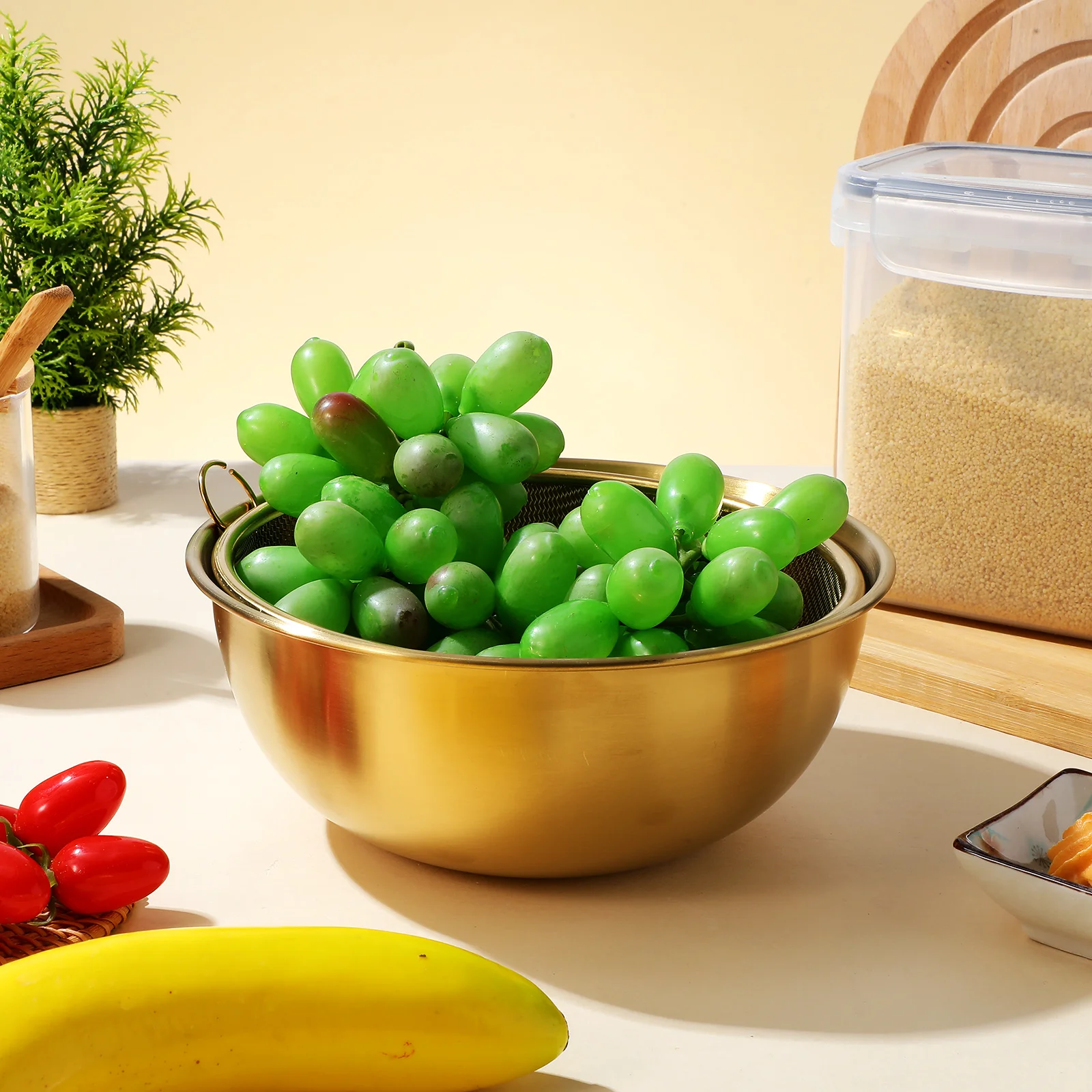 

2Pcs Stainless Steel Strainer Basket Fine Mesh Kitchen Basin Rice Washer Vegetable Fruit Drainer Stainless Steel Basin