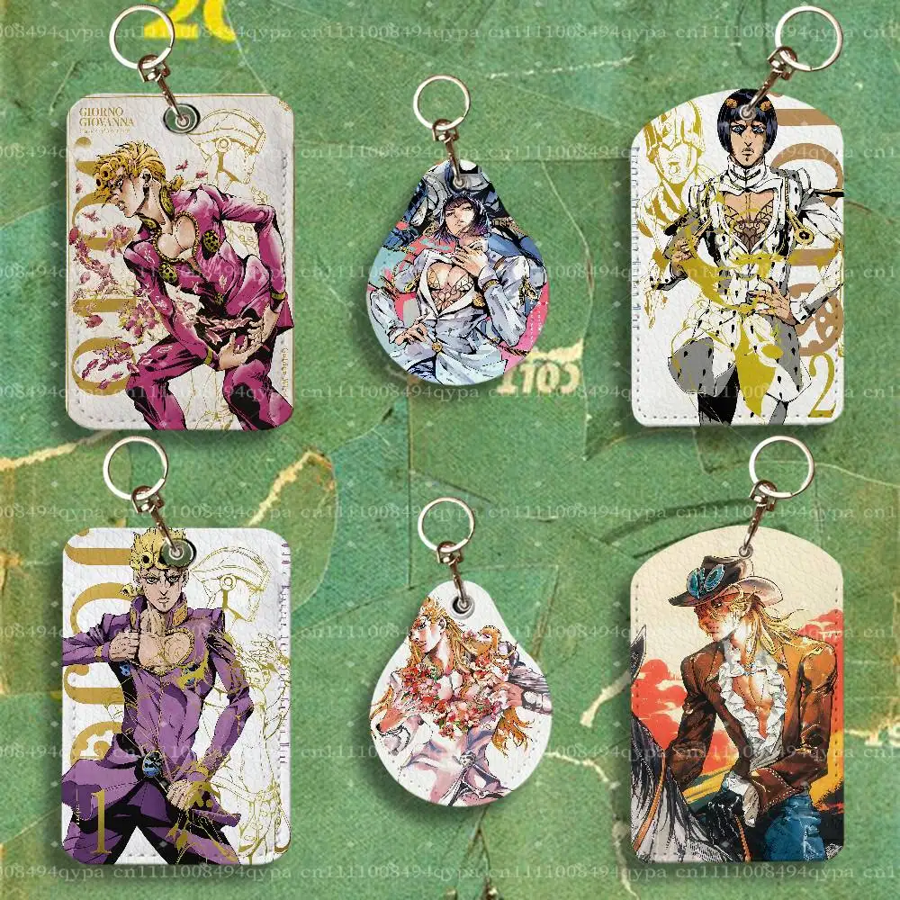 J-Jojos B-Bizarre Adventure Creative PU Leather Card Holder with Keychain ID Card Holder Cover For Credit Bus Subway Card
