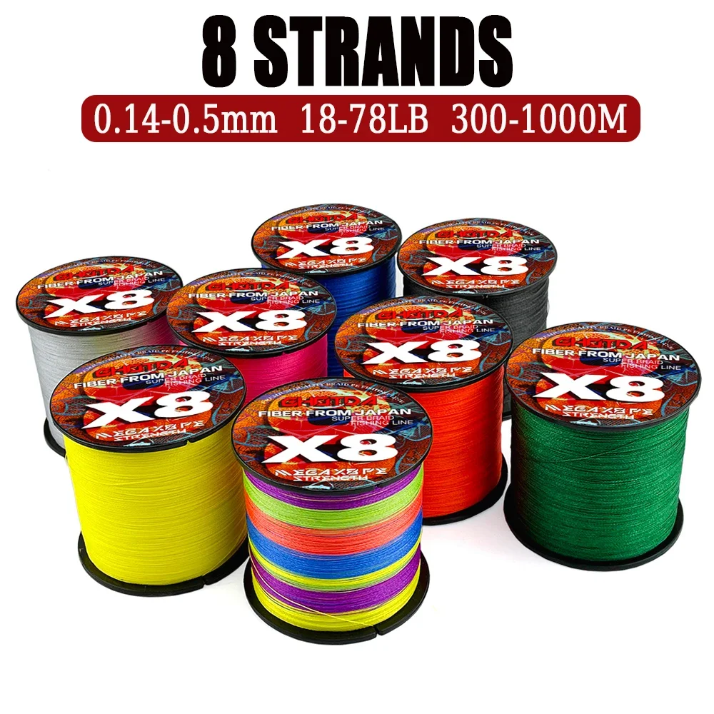 

300m-1000m PE Braided Wire Fishing Line 8 Strands 18-78 LB Quality Multifilament High Strength Fishing Lines Angling Accessories