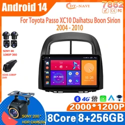 Android 14 Car Radio For Toyota Passo XC10 For Daihatsu Boon Sirion 2004 - 2010 Multimedia Video Player Navigation Carplay 4G BT