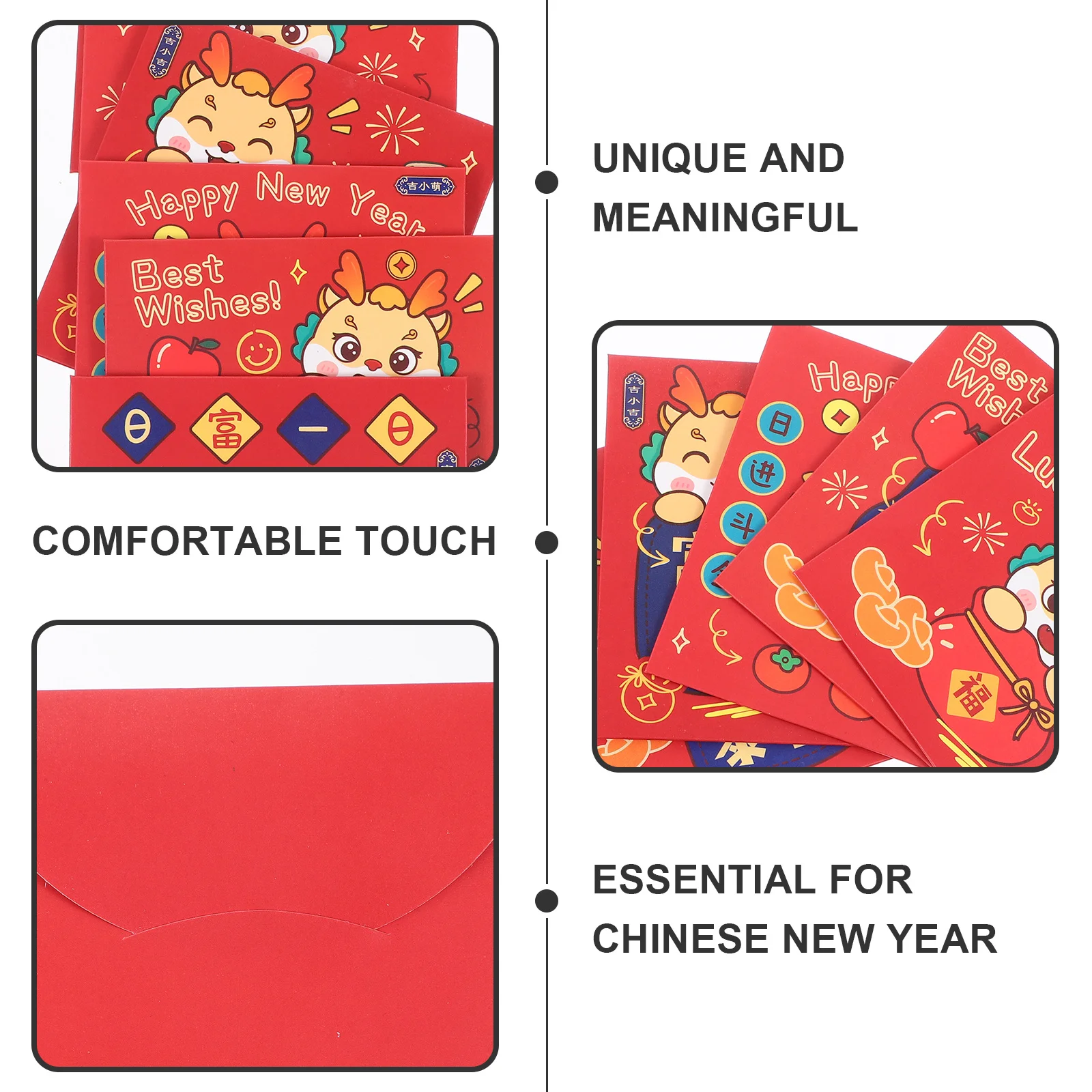 

6 шт., красные конверты с узором дракона, китайский Новый год, счастливые денежные пакеты, бумажные красные пакеты, весенний фестиваль, подарок, китайские конверты