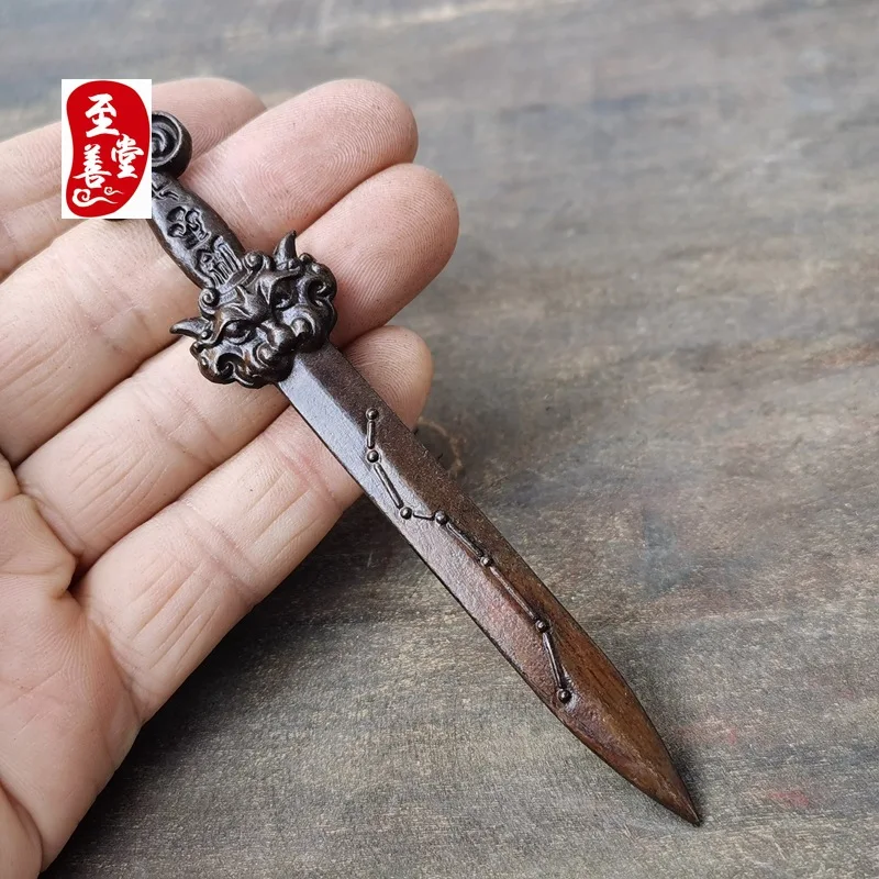 Antique collectible, old patina, imitation antique alloy copper living room decoration, seven-star tiger head sword12CM