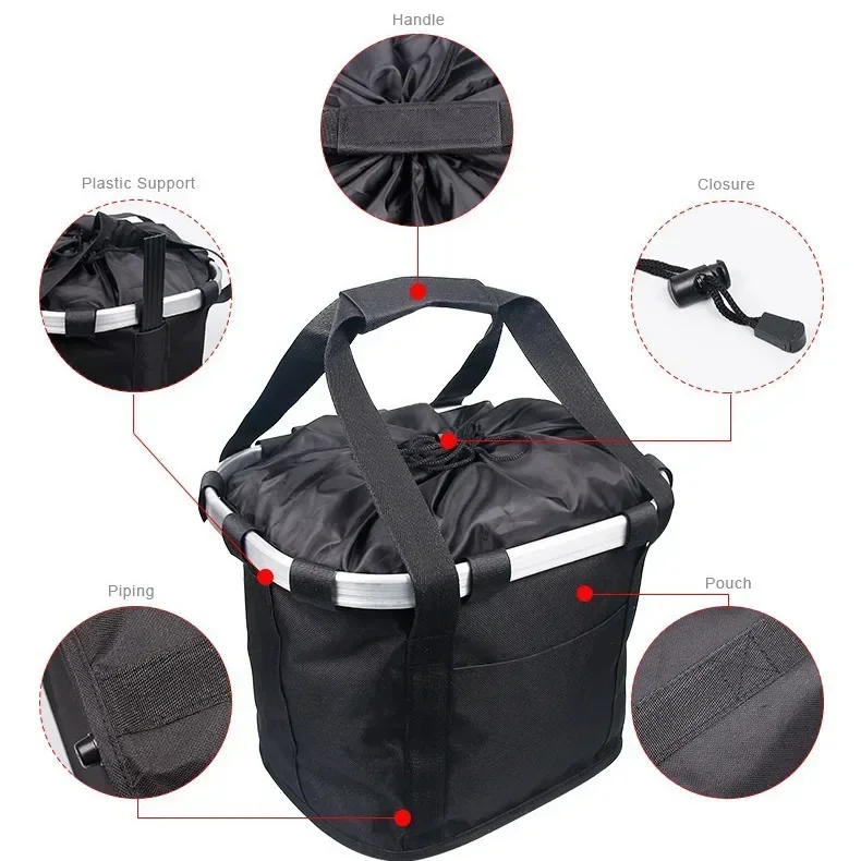 Bicycle Front Basket Bike Small Pet Dog Carry Pouch 2in1 Detachable MTB Cycling Handlebar Tube Hanging Fold Baggage Bag