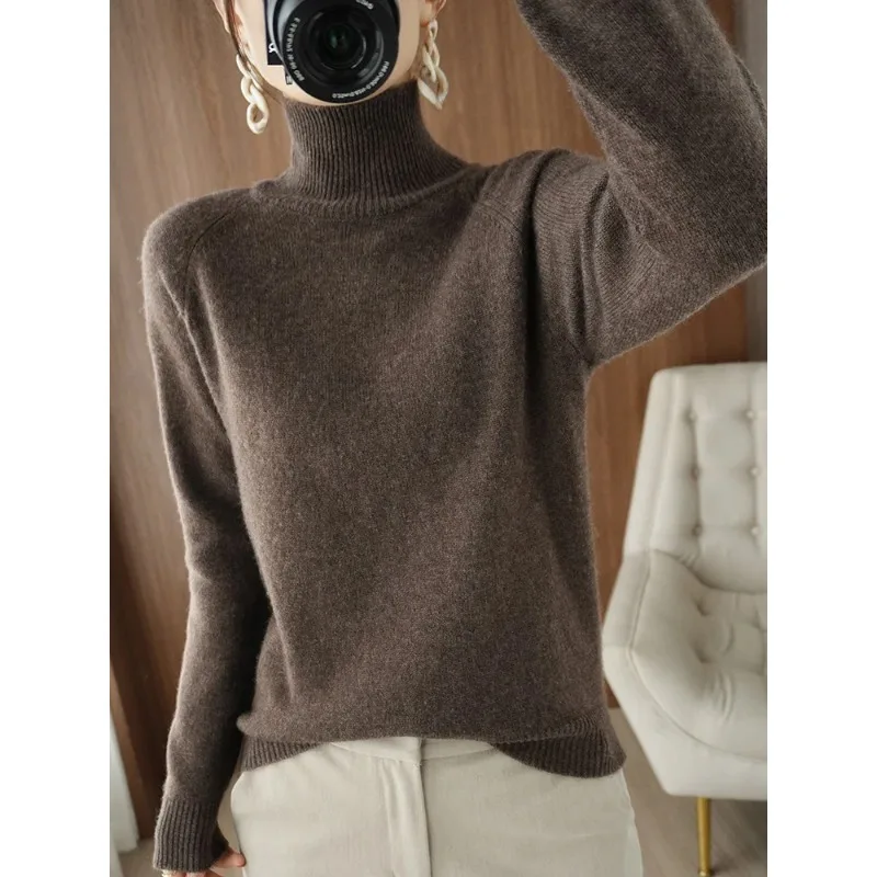 Fashion Basic Autumn Winter  Leisure Women Sweater Mock Neck Cashmere Pullover Solid Color Soft Long Sleeve Clothing Tops