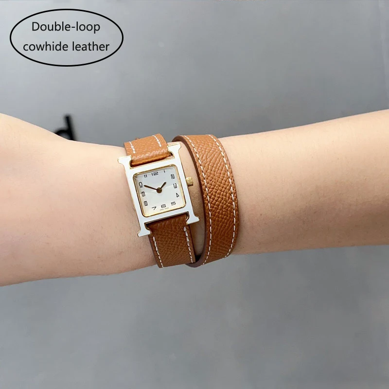 

Watch Strap Cow Leather For HH Watch Band Double Circle genuine Leather Soft High Quality 16mm Strap quick release Watch band