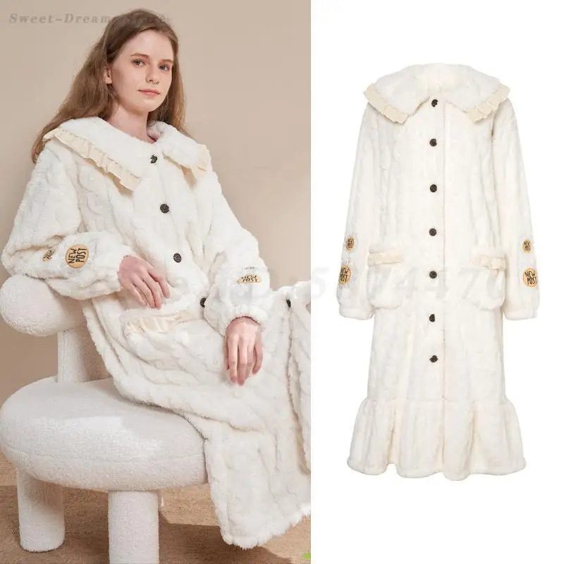 

Милый халат для девочек, осенне-зимняя одежда для сна из кораллового флиса, новый фланелевой халат, длинная утолщенная ночная рубашка, домашняя одежда, одежда для дома