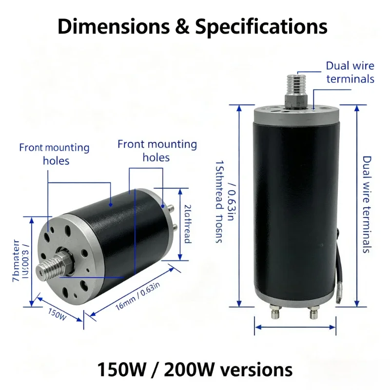 110~220V 150W 200W DC High Speed Motor Threaded Shaft Replacement Part for Pottery Clay Wheel and Treadmill Drive System
