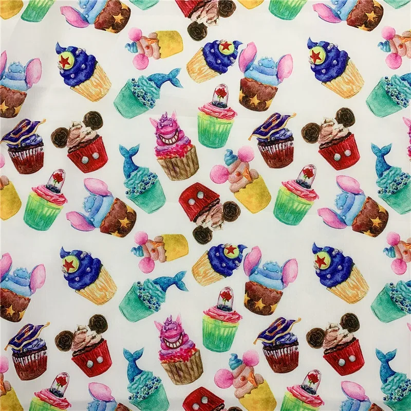 cup cake polyester Cotton Fabric Anime Character Cartoon Printed Cloth Fabric Sewing Home Textile Dress DIY Crafts Supplier