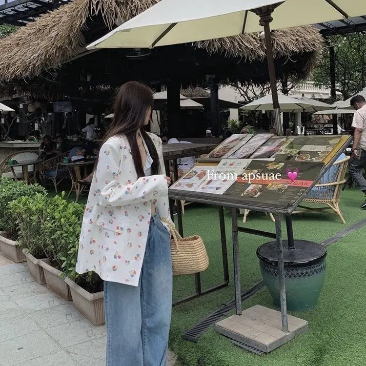 Blazer, Women's Print, Casual Long-sleeved Trend, Korean Version, Loose Straight, Versatile, Foreign, Mid-length Wear