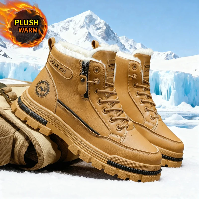 

New style snow boots high-top Ieather boots cold-resistant, popular in autumn and winter outdoor wear-resistant botas de cuero