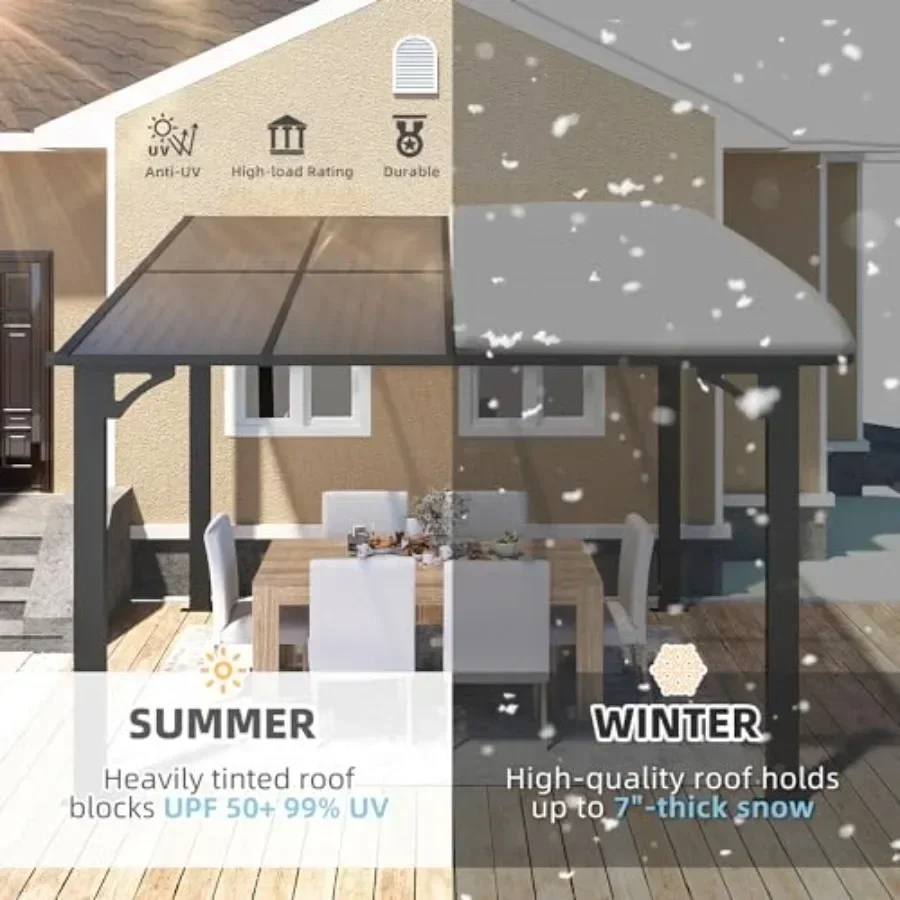8' x 8' Patio Gazebo with Hard Top Heavy Duty Awnings for Decks Backyard and More in Brown 64 Sq.Ft Shaded Small Wall-Mounted L view 6