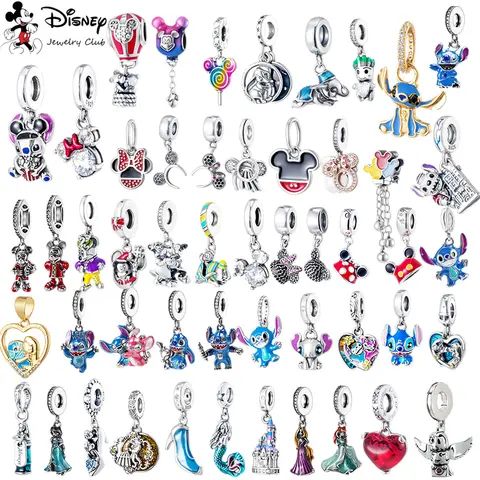 Disney Mickey Mouse Sparkling Head 925 Silver Plated Pendant Fit Original Bracelet Classic Cartoon Jewelry Gift For Girl/Boy.
