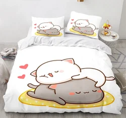 Peach Cat Bedding Quilt Cover Set 3Pcs Bedding Set Goma Cute Cats Duvet Cover Infantil Bedclothes Single Double Queen King Size