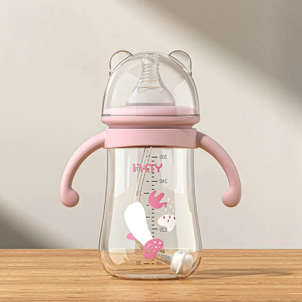 Babyfles met dubbel handvat Antislip zuigfles met hoge capaciteit Siliconen fopspeen 300 ml Babyfles voor pasgeborenen