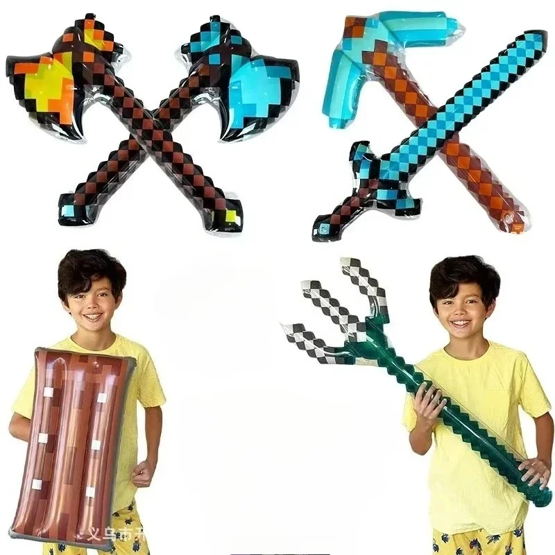 لعبة نفخ ألعاب احتفالات Minecrafter الماس السيف Pickaxe لينة بكسل تأثيري الدعائم بالون ترايدنت درع الاطفال معركة لعبة