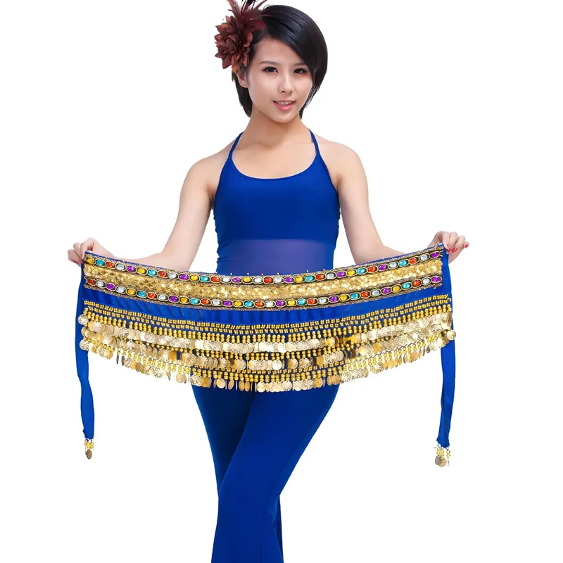 Women\'s Belly Dance Gold Coin Belt Shining Belly Dance Hip Scarf Velvet Indian Dance Costume Oriental Hip Scarf Wrap Skirt