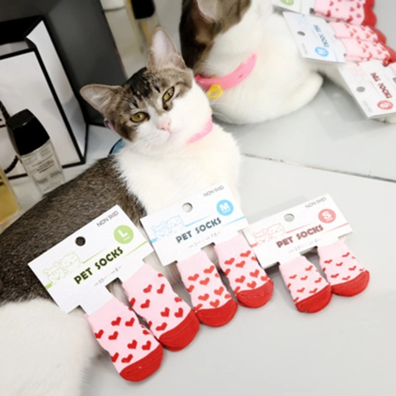 Pet Dog Winter Anti-Slip Socks Small Cat Dogs Knit Warm Socks Chihuahua Thick Paw Protector Dog Socks Booties Accessories 4pcs