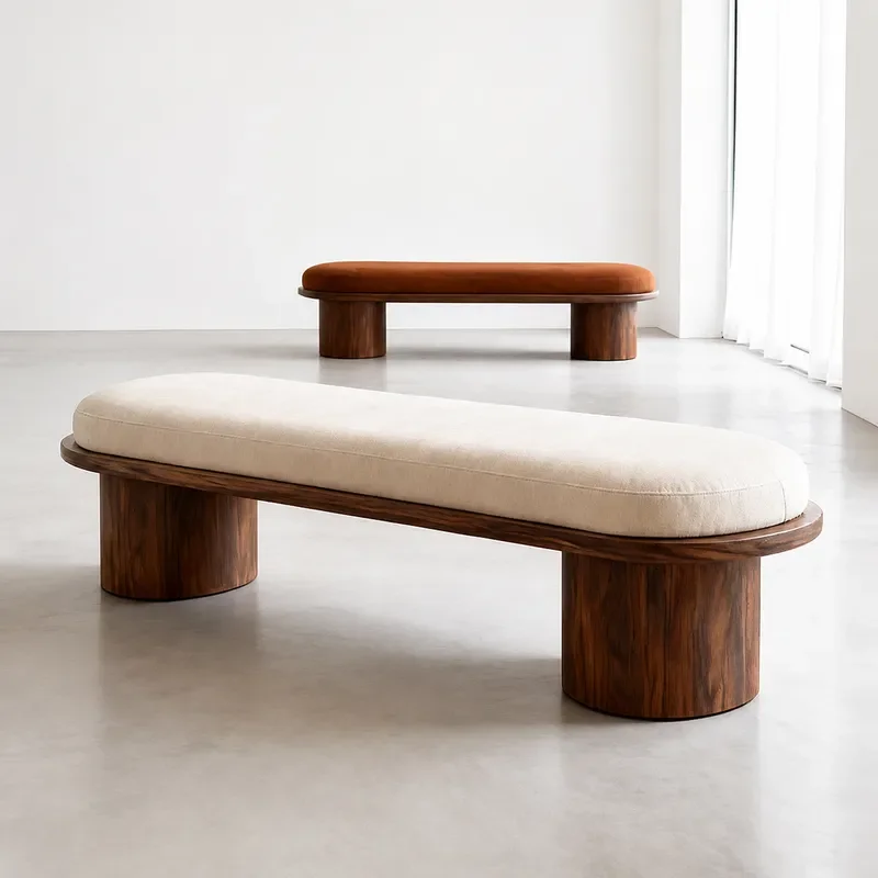 Nordic Retro Solid Wood Shoe Changing Stool Soft Upholstered Bench for Bedroom Bedside Living Room Cloakroom Leisure Seating