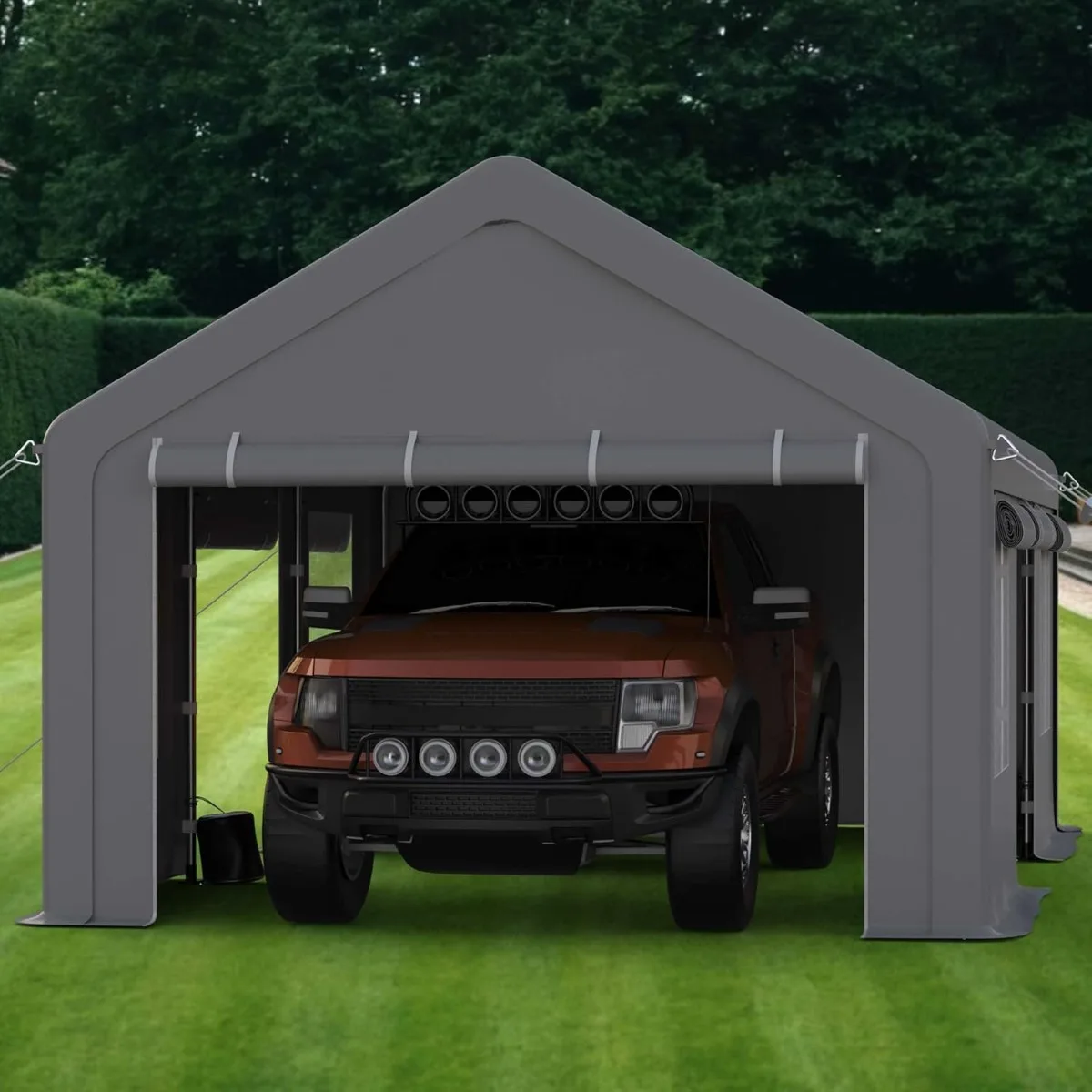 

12x20ft Carport Heavy Duty, Portable Garage with 4 Doors + 4 Window, Upgraded Carport with Reinforced Steel Poles