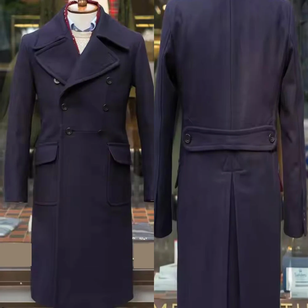 

Retro Men Suit Jackets 1 Piece Double Breasted Groom Blazers British Tweed Wool Trench Coat Long Winter Evening Party Tuxedos