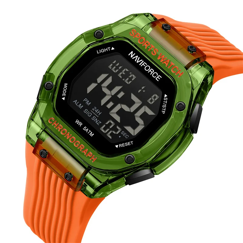 

NAVIFORCE Многофункциональные мужские часы с силиконовым ремешком, светодиодный светильник, ночник, экран, электронные часы для мальчиков, спортивные часы
