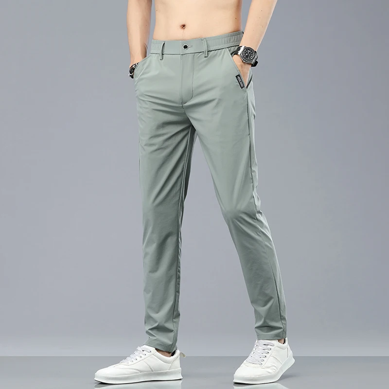 Summer New Stretch Casual Pants Men Thin Soft Fashion Business Elastic Korean Slim Male Clothes Trousers Gray Black Green