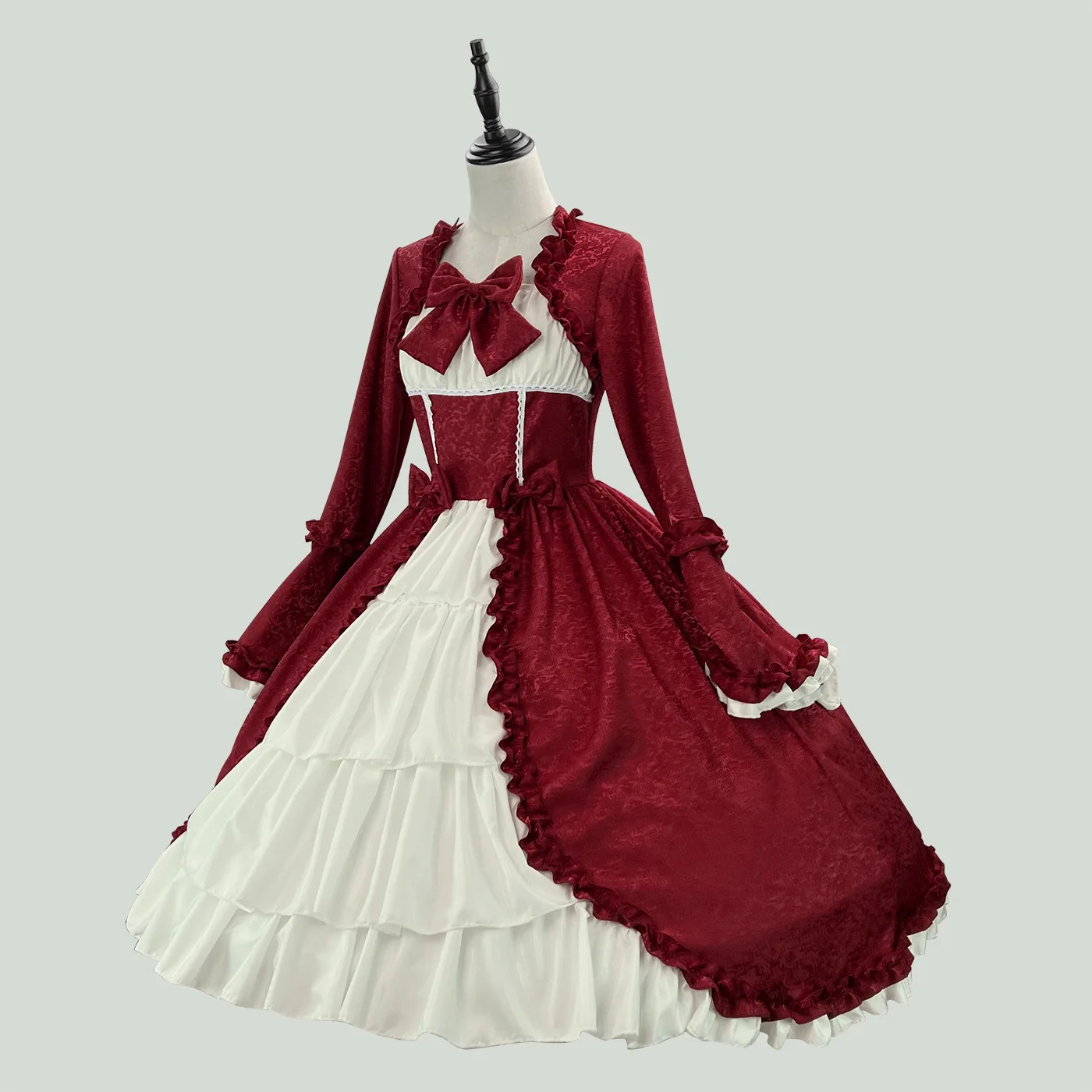 S-5XL Elegantes mittelalterliches Retro-Gothic-Hof-Lolita-Kleid, Ballkleid, quadratischer Ausschnitt, taillierte Passform, Schleife, Damen-Kostüm, Vestido-Kleid – Detail 16