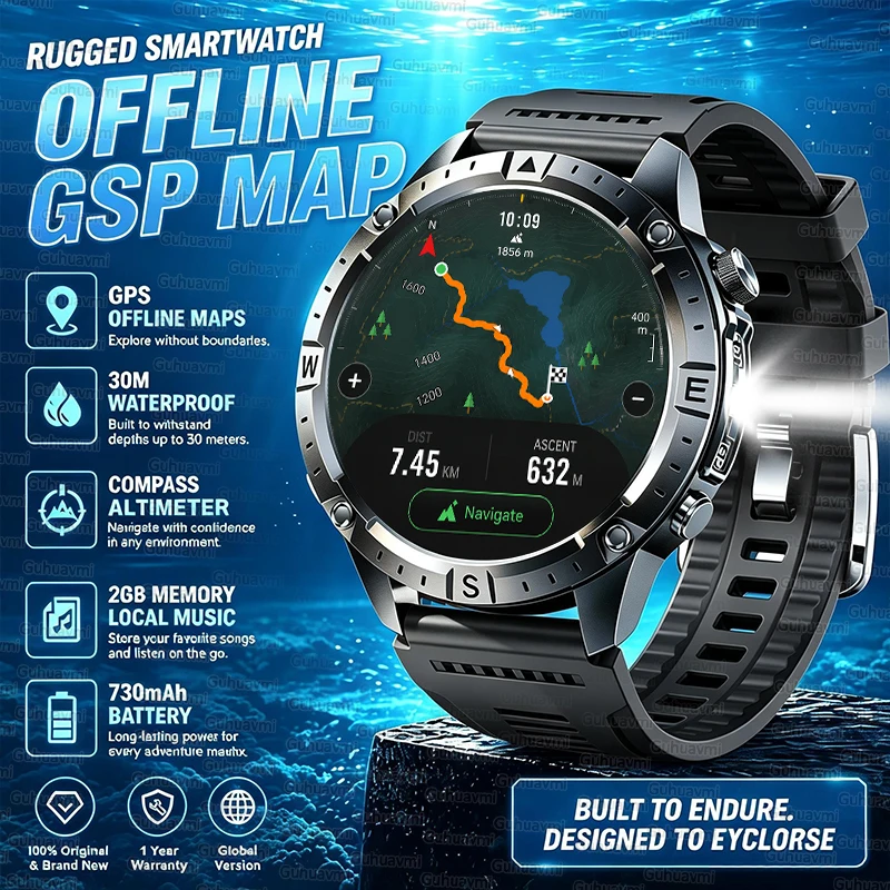 

New All-Terrain GPS map Sport Smart Watch Built in Offline Map Altitude Barometer Compass 3ATM Waterproof Swim Call Smartwatch