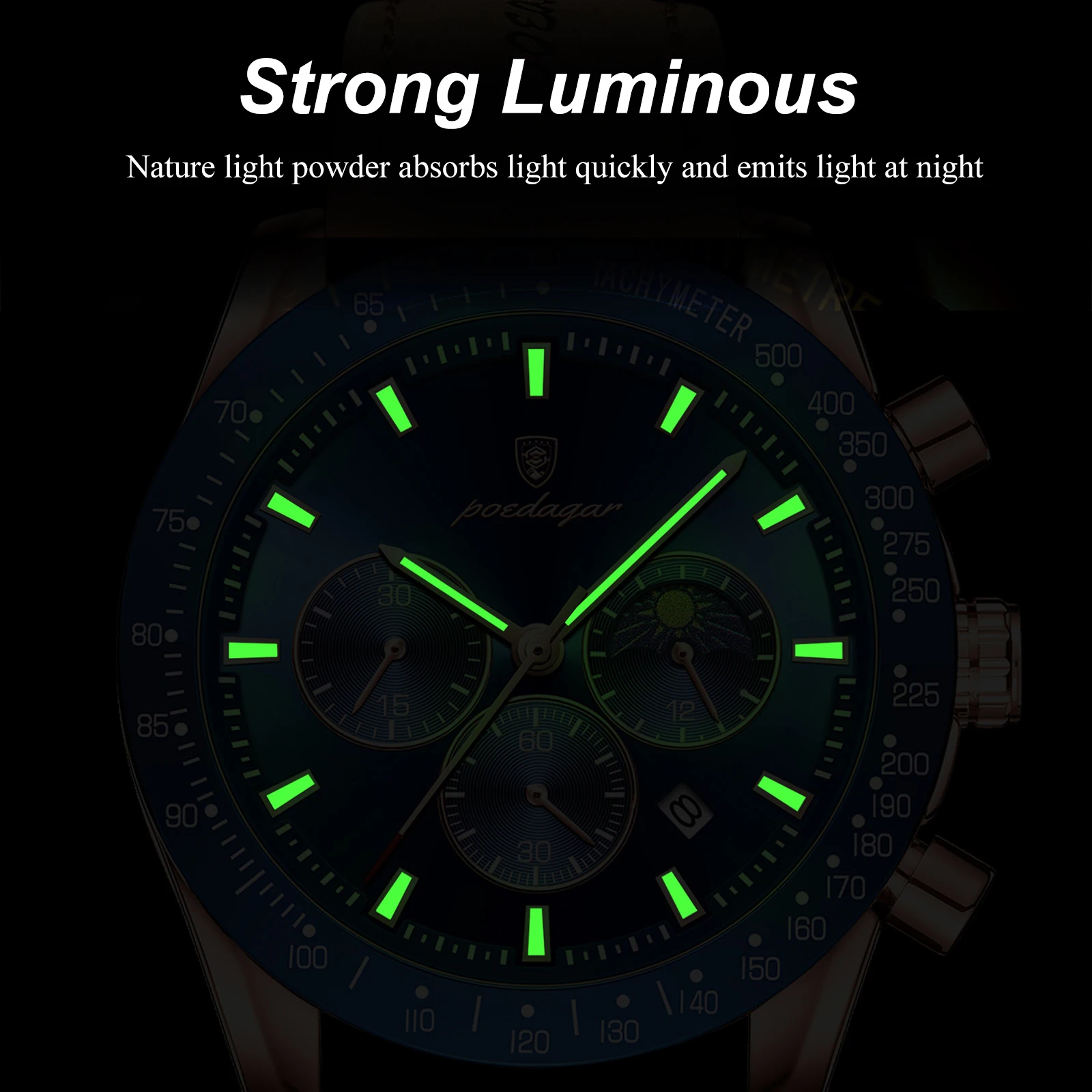 POEDAGAR-reloj deportivo de lujo para hombre, cronógrafo luminoso de cuero, resistente al agua, de cuarzo