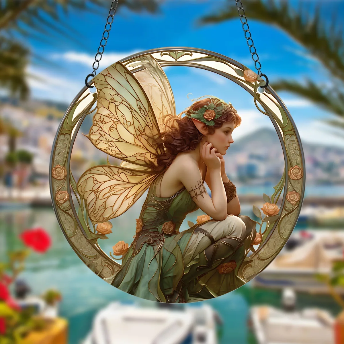 

Flower fairy flower design hanging decoration transparent round decoration family living room garden art gift