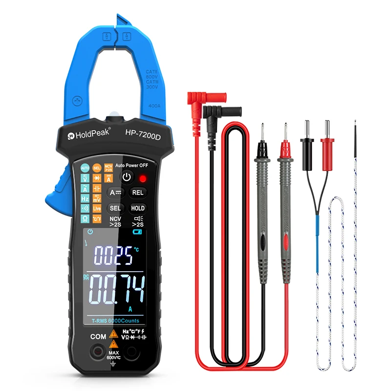 Holdpeak-pinça Amperimétrica Digital de Seleção Automática e Alcance Automático True-rms Tensão ac Corrente 7200d 60a 400a Corrente ac