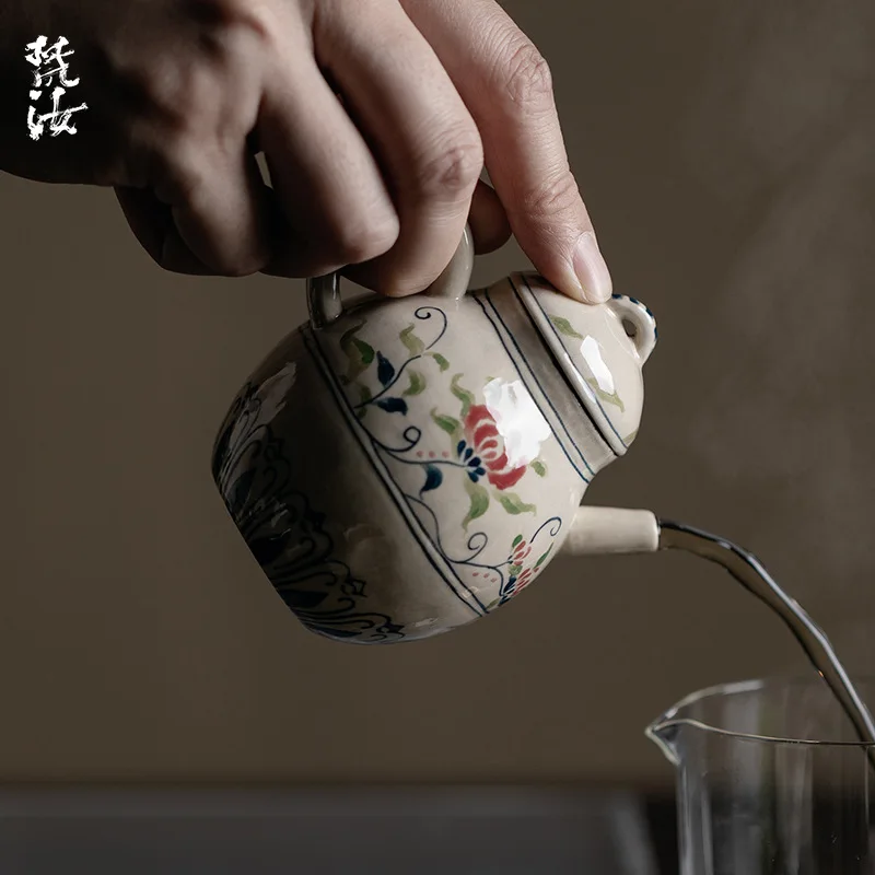 Fanyu Jindezhen Blue White Hand-Painted Spider Lily And Ice Pear Ceramic Tea Set For One Person Hand-Held Teapot