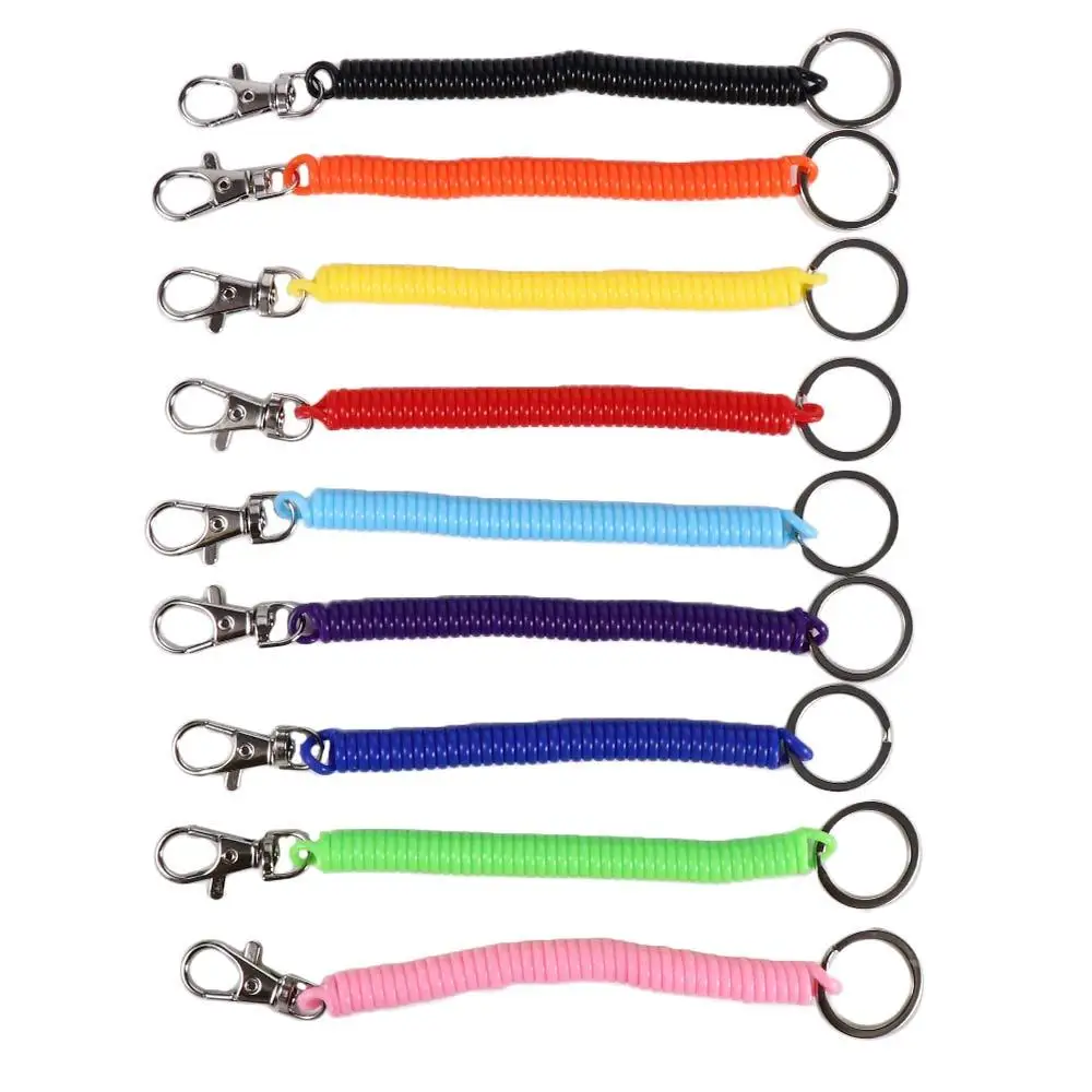 Multicolor Retractable Keyring Wrist Coil Wristband Spring Rope Key Ring Elastic Ropes Spiral Stretch Keychain Key Cord Clasp