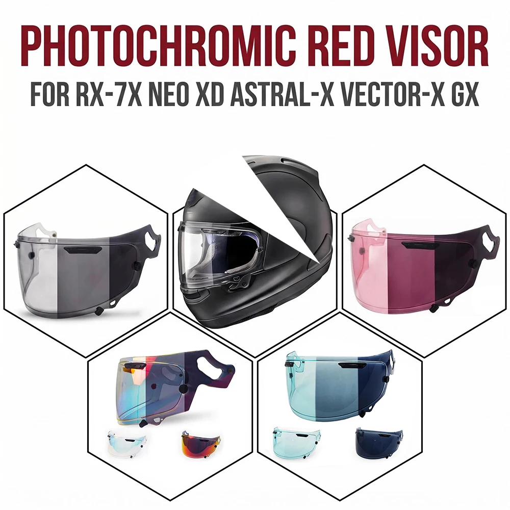 Photochromic Dark tea & red Visor FOR RX-7X NEO XD ASTRAL-X VECTOR-X GX Lens For Arai RX7X Helmet Lens