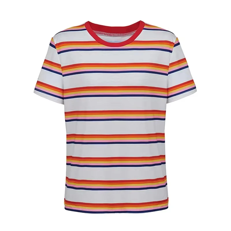 Max Mayfield Cosplay Costume Rainbow Striped T-shirt Women Girl Casual Colorful Suitable for Both Adults and Children