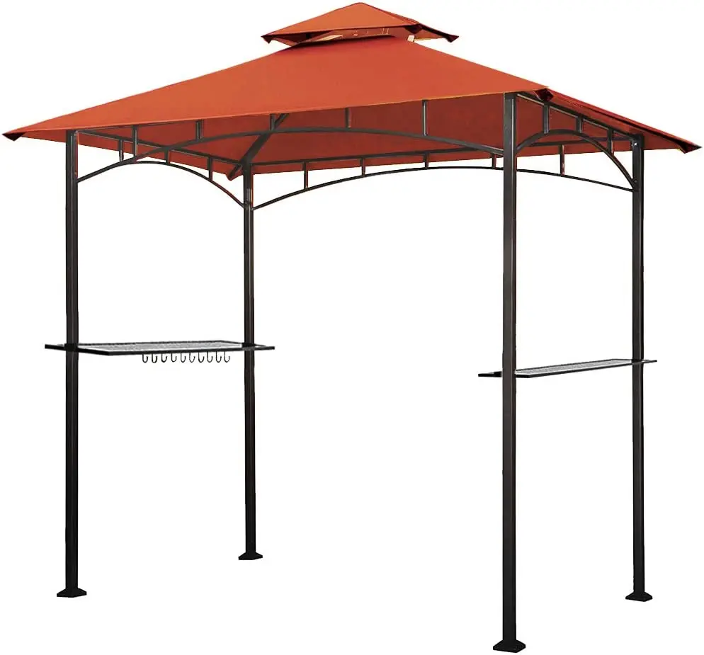 5x8 Grill Gazebo Shelter for Patio and Outdoor Backyard BBQ's, Double Tier Soft Top Canopy and Steel Frame with Bar Counters, Bo