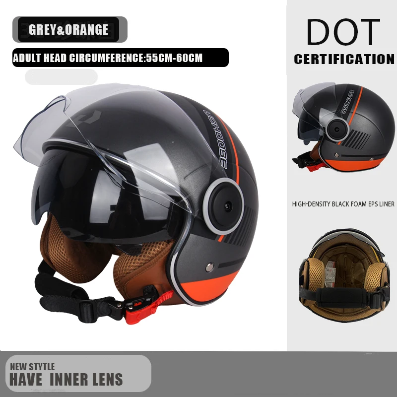 DOT certification Motorbike Casco Go Kart Scooter Motor Van Motorcycle Dual Lens Vintage Helmets Four Seasons Racing Half Helmet 