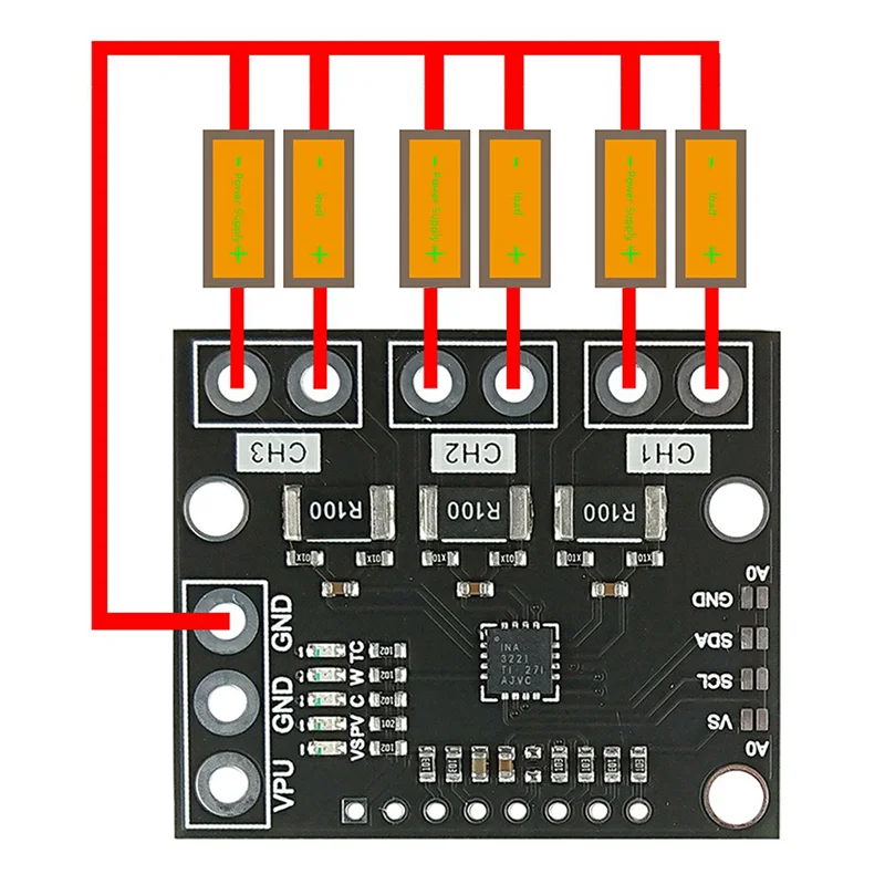 A14M 5X I2C SMBUS INA3221 ثلاثي القناة تحويلة مصدر إمداد بالتيار الجهد رصد الاستشعار لوحة تركيبية استبدال INA219