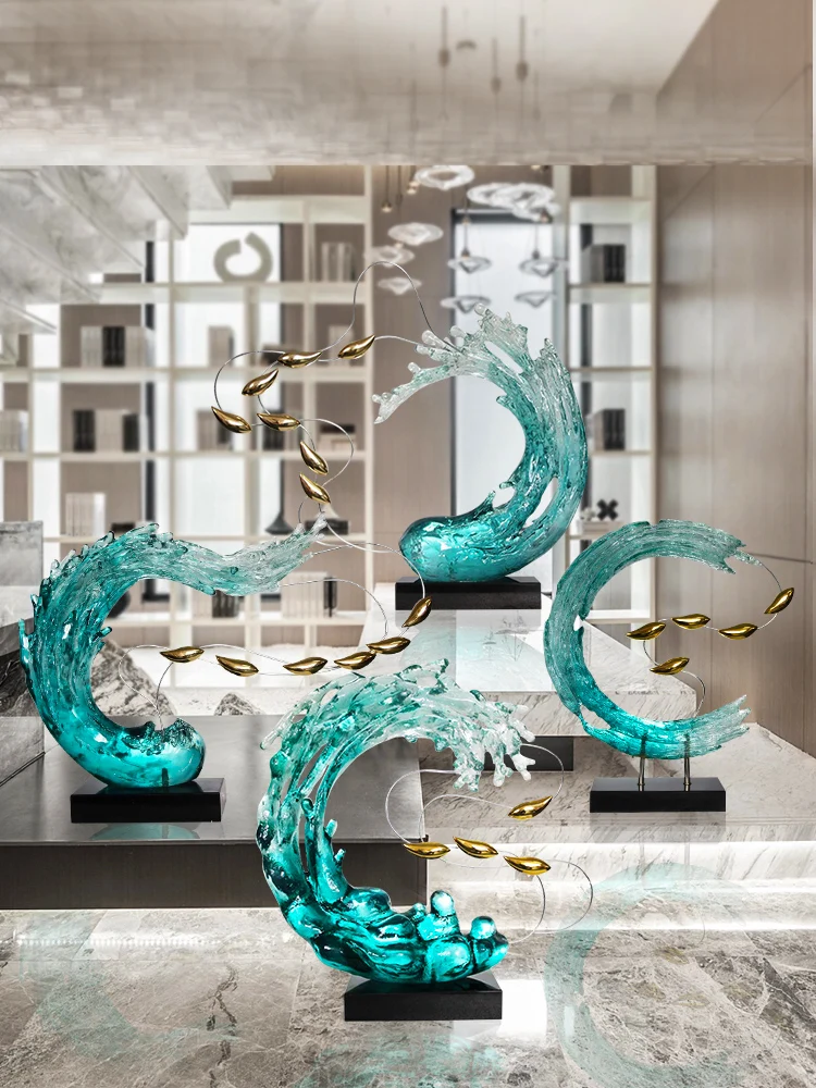 Modern hotel home wave sculpture transparent resin handicraft ornaments