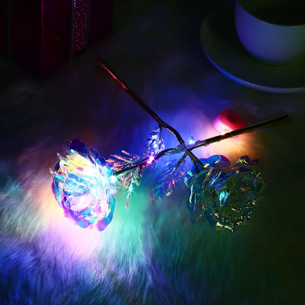 Artificial Crystal Flower with Light for Wife Girlfriend Gift,DIY Plated Rose Craft Gifts Box for Birthdays Anniversary Mother\'s